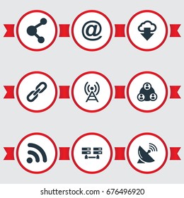 Vector Illustration Set Of Simple Web Icons. Elements Wifi, Mail Sign, Antenna And Other Synonyms Group, Molecule And Email.