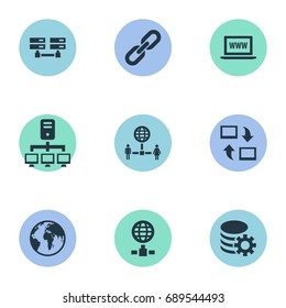 Vector Illustration Set Of Simple Web Icons. Elements Networking, Website, Database And Other Synonyms Internet, Hyperlink And Computer.