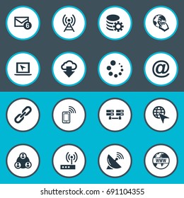 Vector Illustration Set Of Simple Web Icons. Elements Chain, Mail Sign, Teamwork And Other Synonyms Laptop, Mail And Loading.