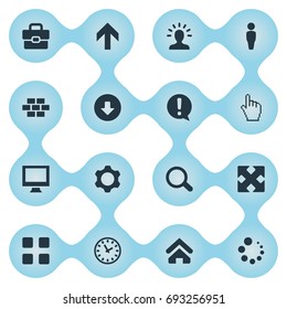 Vector Illustration Set Of Simple Web Icons. Elements Pointer, House, Suitcase And Other Synonyms Imagination, Screw And Clock.