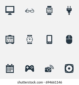 Vector Illustration Set Of Simple Web Icons. Elements Smartphone, Control Device, Smart Watch And Other Synonyms Timer, Wristwatch And Mobile.