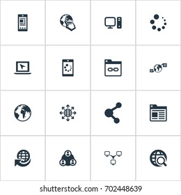 Vector Illustration Set Of Simple Web Icons. Elements Tag, Teamwork, Link And Other Synonyms Progress, Magnifier And Device.