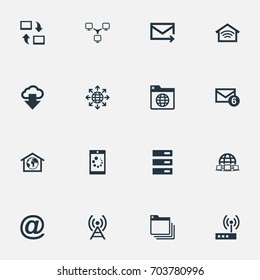 Vector Illustration Set Of Simple Web Icons. Elements Folder, Datacenter, Router And Other Synonyms Browser, Wireless And Computer.