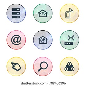 Vector Illustration Set Of Simple Web Icons. Elements Mobile Contact, Wireless Connection, Router And Other Synonyms Phone, Center And Data. Vector Illustration Set Of Simple Web Icons. Elements Mobile Contact, Wireless Connection, Router And Other Synonyms Phone, Center And Data.