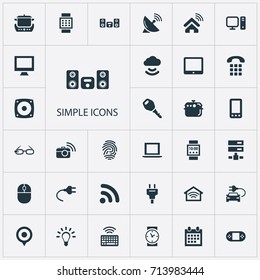 Vector Illustration Set Of Simple Web Icons. Elements Control Device, Pin, Oven And Other Synonyms Camera, Glasses And Dialing.