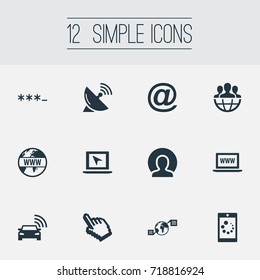 Vector Illustration Set Of Simple Web Icons. Elements Website, Sputnik Signal, Internet And Other Synonyms Internet, Parole And Telephone.