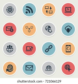 Vector Illustration Set Of Simple Web Icons. Elements Globe, Group, Laptop And Other Synonyms Upload, Laptop And Group.