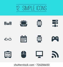 Vector Illustration Set Of Simple Web Icons. Elements Control Device, Oven, Network And Other Synonyms Spectacles, Oven And Cooking.