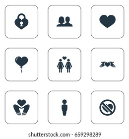 Vector Illustration Set Of Simple Wedding Icons. Elements Care, Preserve, Love And Other Synonyms Wedlock, Hand And Husband.