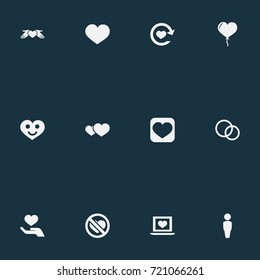 Vector Illustration Set Of Simple Wedding Icons. Elements Smiling Love, Wedding, Prohibited And Other Synonyms Computer, Partner And Balloon.