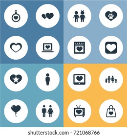 Vector Illustration Set Of Simple Wedding Icons. Elements Romance, Household, Decoration And Other Synonyms Parent, Package And Love.