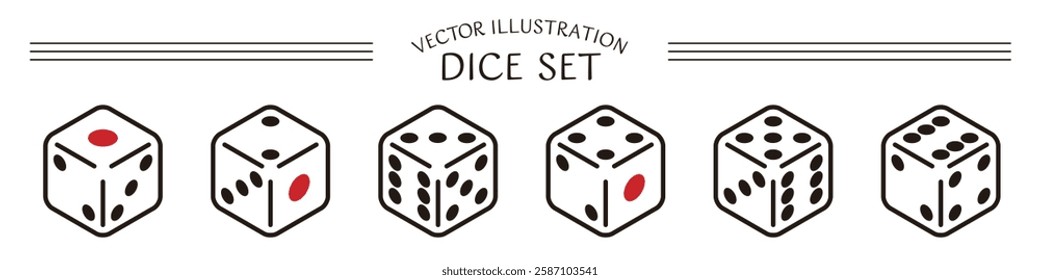 Vector illustration set of simple white dice with numbers 1 to 6