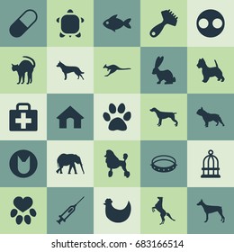 Vector Illustration Set Of Simple Wild Icons. Elements First Aid, Safari, Hound And Other Synonyms Bulldog, Curly And Tortoise.