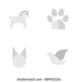 Vector Illustration Set Of Simple Wild Icons. Elements Steed, Foot, Cat And Other Synonyms Cat, Foot And Pigeon.