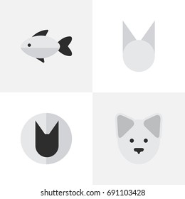 Vector Illustration Set Of Simple Wild Icons. Elements Tomcat, Perch, Wolf And Other Synonyms Seafood, Dog And Cute.