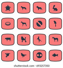 Vector Illustration Set Of Simple Wild Icons. Elements Curly Puppy, Dairy Farm, Tortoise And Other Synonyms Security, Ocean And Mare.