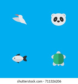 Vector Illustration Set Of Simple Wild Icons. Elements Bear, Crane, Perch And Other Synonyms Perch, Seafood And Bird.