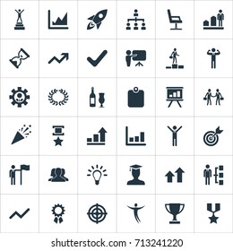 Vector Illustration Set Of Simple Winner Icons. Elements Arrow, Infographic, Presentation And Other Synonyms Document, Idea And Presentation.