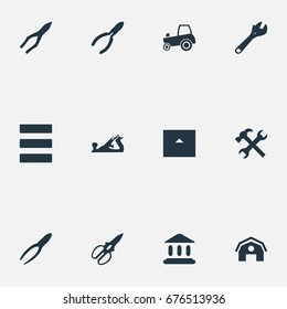 Vector Illustration Set Of Simple Work Icons. Elements Workshop, Task, Home And Other Synonyms Wrench, Clamping And Hangar.