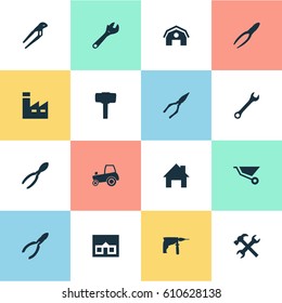 Vector Illustration Set Of Simple Wrench Icons. Elements Home, Workshop, Wrench And Other Synonyms Construction, Manufacture And Industry.
