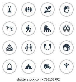 Vector Illustration Set Of Simple Yoga Icons. Elements Man Standing On Hands, Backpacker, Celebration Synonyms Virtual, Club And Climbing.