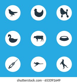 Vector Illustration Set Of Simple Zoo Icons. Elements Dairy Farm, Wallaby, Pet Plate And Other Synonyms Wallaby, Food And Injection.