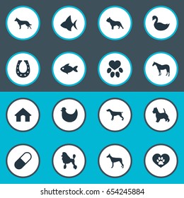 Vector Illustration Set Of Simple Zoo Icons. Elements Lake Bird, Wildlife, Hound And Other Synonyms Horseshoe, Seafood And Luck.