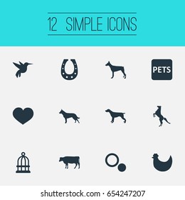 Vector Illustration Set Of Simple Zoo Icons. Elements Circle, Hippodrome, Dairy Farm And Other Synonyms Horseshoe, Heart And Hen.