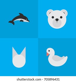 Vector Illustration Set Of Simple Zoo Icons. Elements Swan, Cat , Panda Synonyms Goose, Cat And Swan.