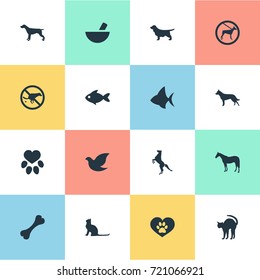 Vector Illustration Set Of Simple Zoo Icons. Elements Stallion, Forbidden, Seafood And Other Synonyms Fish, Dog And Animal.