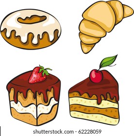 A vector illustration set of sinful looking desserts. No gradient.