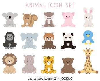 Vector illustration set of sitting animals. Icon, zoo, sit