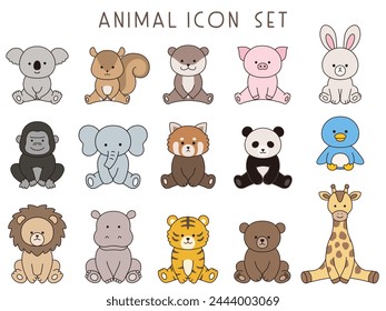 Vector illustration set of sitting animals. Icon, zoo, sit