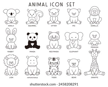 Vector illustration set of sitting animals. Icon, zoo, sit