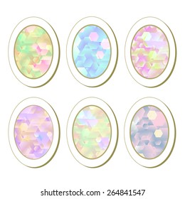 Vector illustration: set of six abstract Easter eggs with confetti in form of stickers