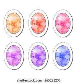 Vector illustration: set of six  abstract Easter rainbow eggs with confetti in form of stickers