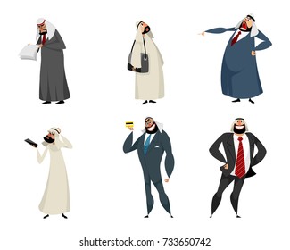 Vector illustration of set of six arab businessmen