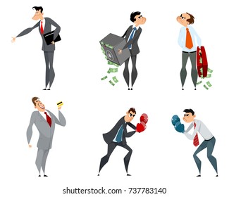 Vector illustration of set of six businessmen