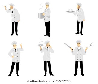 Vector illustration of set of six chefs