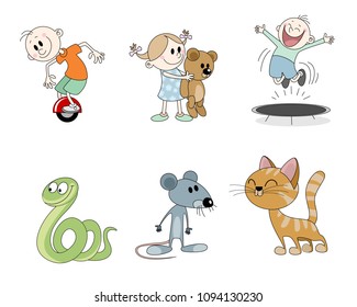 Vector illustration of a set of six children's characters