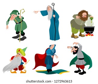 Vector illustration of a set of six evil sorcerers