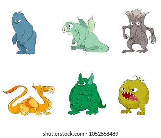 Vector illustration of set of six fairy monsters