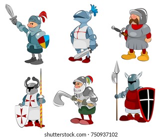 Vector illustration of set of six knights