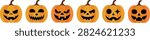 Vector illustration of a set of six orange Halloween jack-o