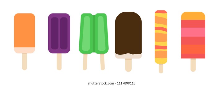 Vector illustration of a set of six popsicles