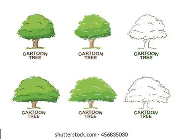 Vector illustration: Set of Six templates for logo design with trees. Sketch.