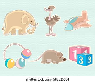 Vector illustration of a set of six toys