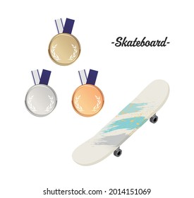 Vector illustration set of skateboards and medals.