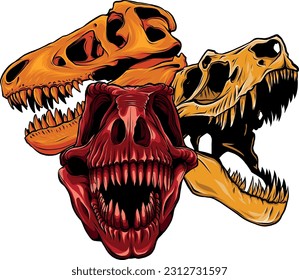 vector illustration of set of skulls of dinosaur