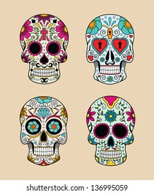 vector illustration set of skulls in mexican tradition